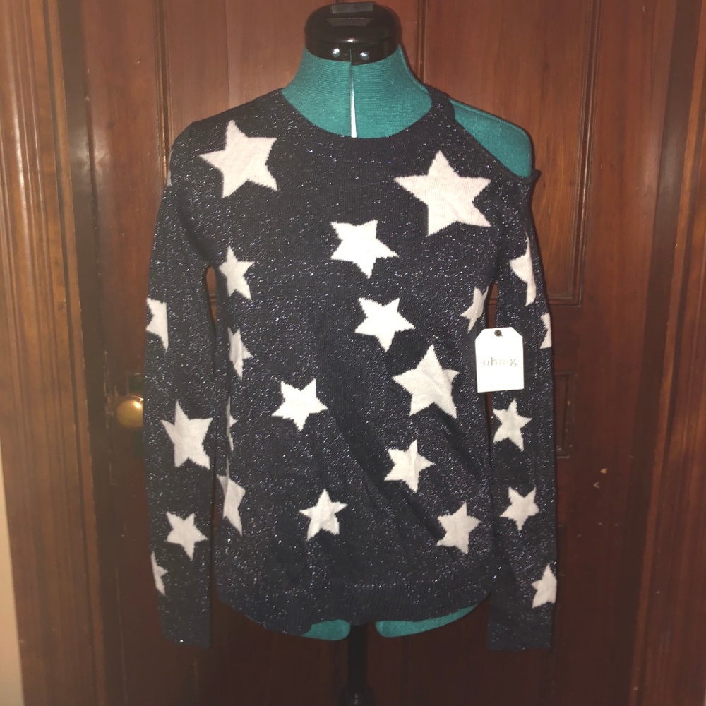 Sparkly Cut Out Shoulder Sweater